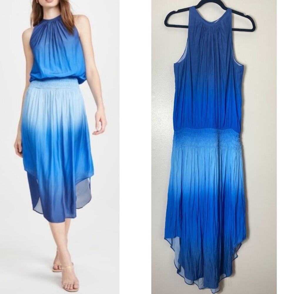 NWT RAMY BROOK AUDREY BLUE OMBRE SILKY FLOWY VACATION RESORT CRUISE DRESS XL
